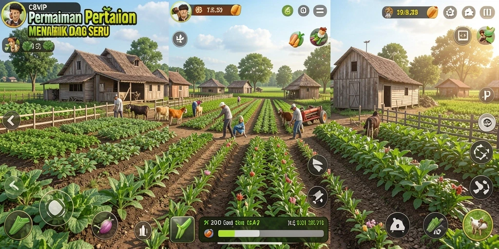 Tampilan gameplay C8VIP yang seru dan interaktif di lahan pertanian.