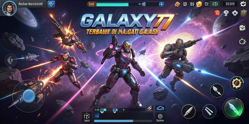 Tangkapan layar gameplay GALAXY77 menunjukkan aksi pertarungan yang mendebarkan.
