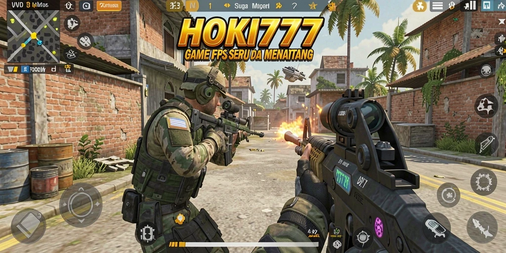 Tampilan gameplay mendebarkan dari HOKI777 dengan aksi tembak-menembak.
