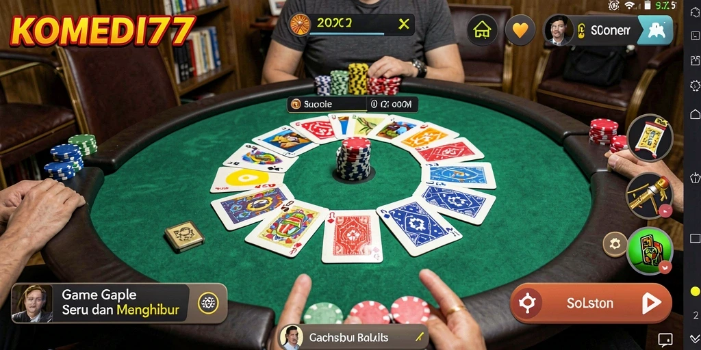 Screenshot KOMEDI77 menunjukkan gameplay Gaple yang mengasyikkan.