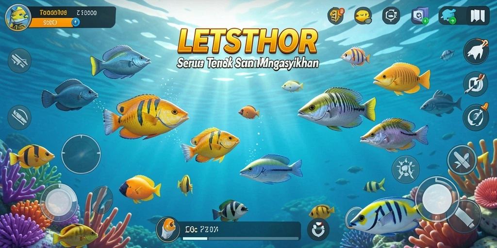 Tampilan gameplay LETSTHOR yang seru saat menembak ikan.