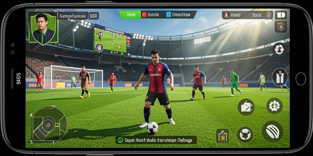 Gameplay menarik SM605 yang penuh aksi sepak bola.