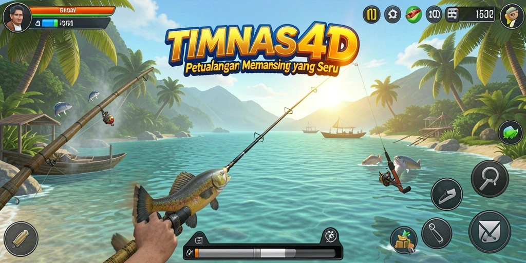 Screenshot gameplay TIMNAS4D yang menunjukkan aksi memancing yang seru.