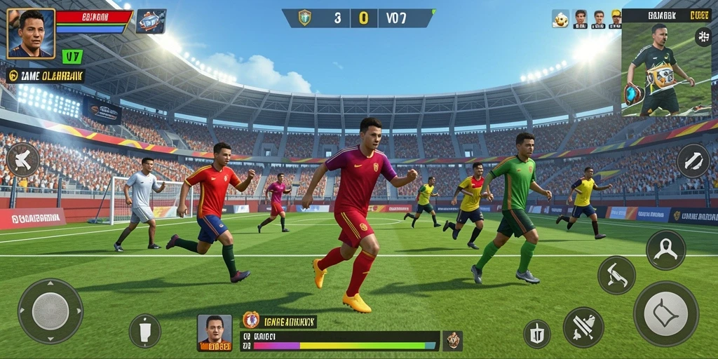 Gameplay <strong>V07</strong> menunjukkan aksi seru di lapangan olahraga.