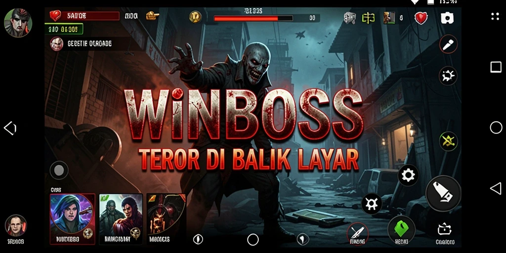 Screenshot gameplay WINBOSS menampilkan suasana horror yang mencekam.