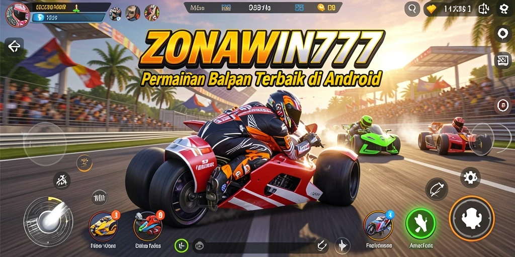 Tampilan gameplay ZONAWIN777 yang seru dan kompetitif di arena balapan.